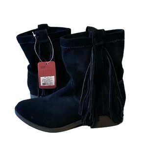 70 Post Paris Womens Daniela‎ Black Suede Fringe Ankle Boots Size 5.5 New